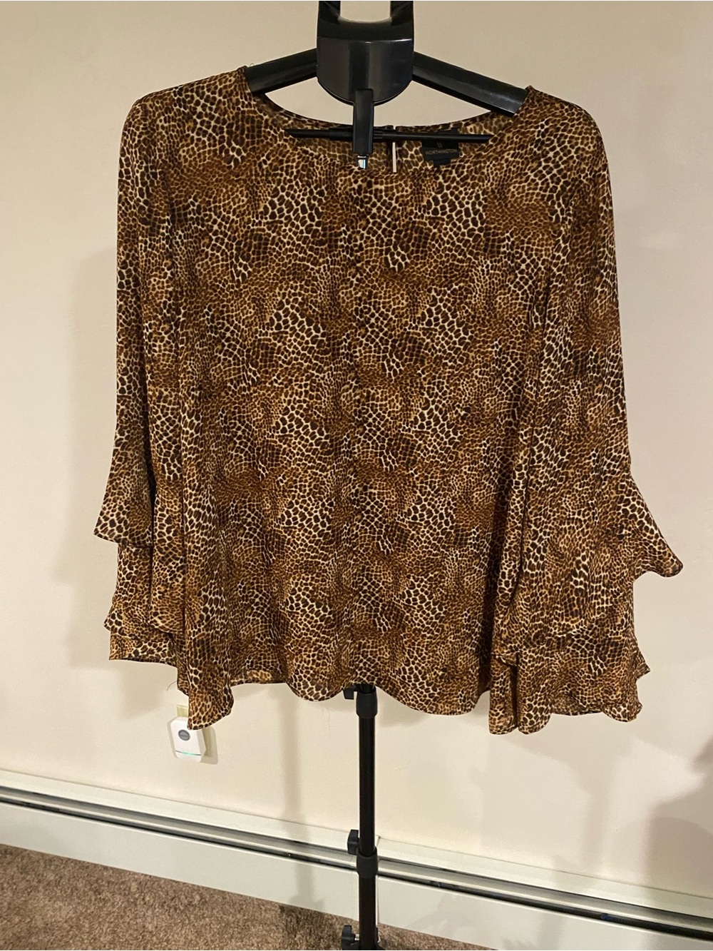 Worthington Brown Leopard-Print Ruffle Sleeve Blouse
